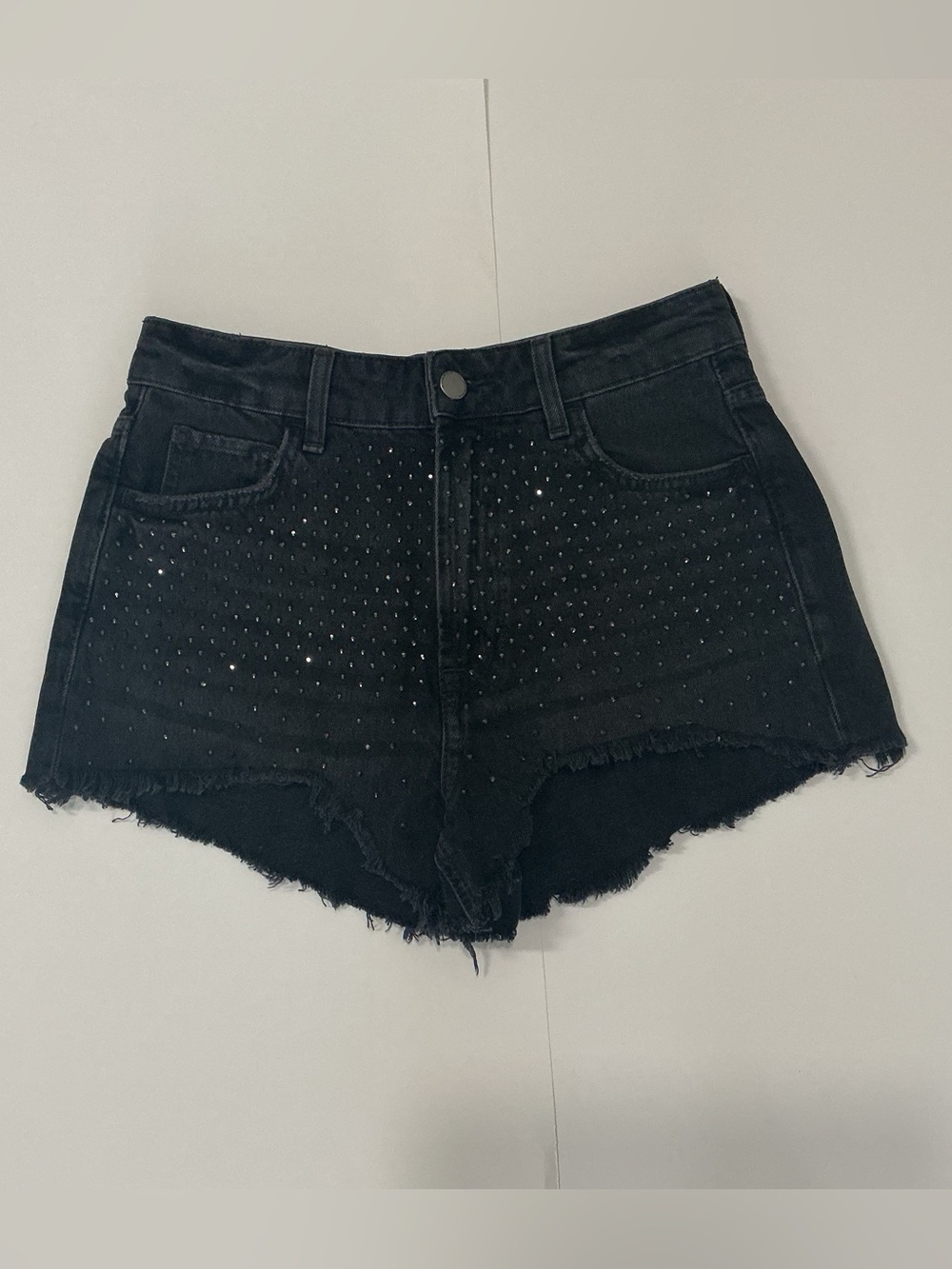 Zara Black Rhinestone Denim Shorts